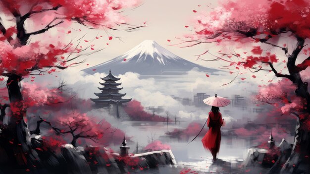 Geisha en el fondo del Monte Fuji