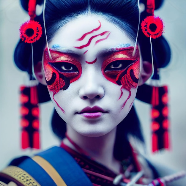 Geisha Frau Porträt japanisches Mädchen 3D-Rendering