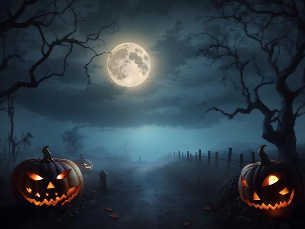 Geisterhafter Halloween-Hintergrund. Geisterhafter Vollmondnacht-Halloween-Hintergrund, ai generiert