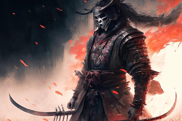 Geisterkrieger-Samurai in schwerer Rüstung Ronin-Samurai-Fantasiefigur Generative Ai