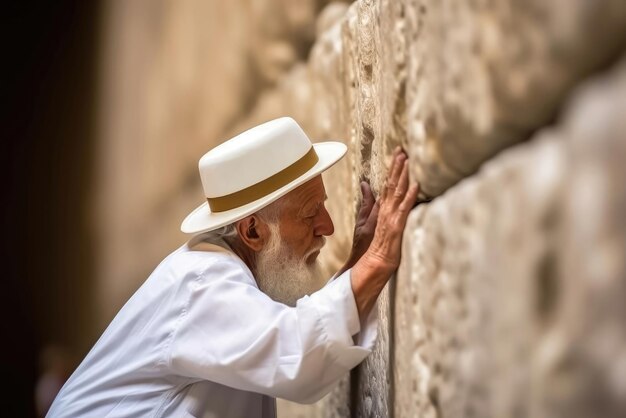 Geistiger Moment Älterer jüdischer Mann im Gebet an der westlichen Mauer