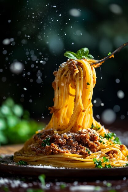 Gekochte Pastaspaghetti Bolognese in einem Teller Pasta