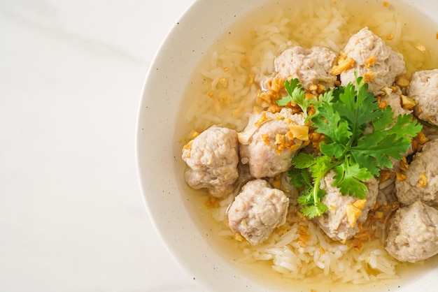 Gekochter Reis mit Schweinefleisch Bowl