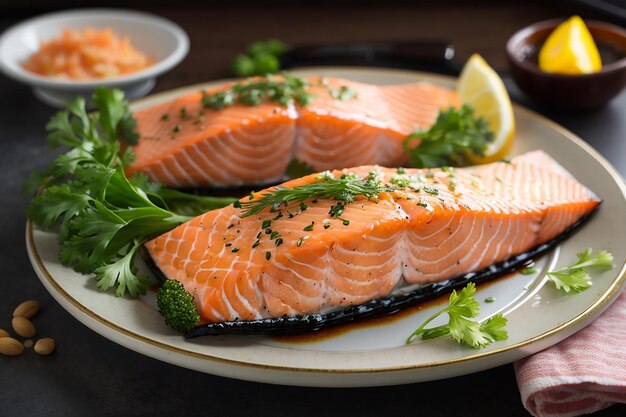 Foto gekochtes lachs auf einem teller