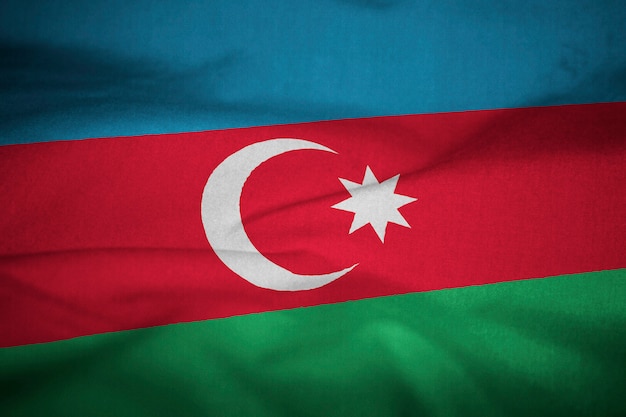 Foto gekräuselte flagge von aserbaidschan im wind wehen