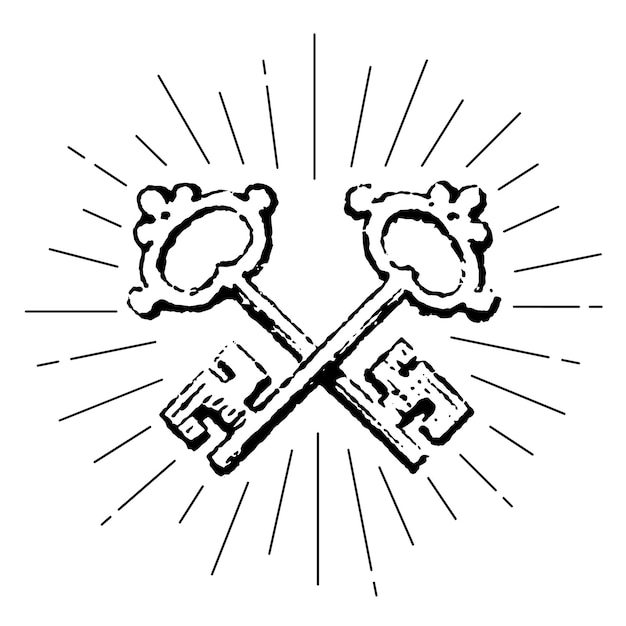 gekreuzte Tasten png-Aufkleber Vintage-Objekt-Illustration durchsichtiger Hintergrund