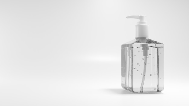 Gel de alcohol o desinfectante para manos en frasco transparente para proteger el coronavirus, covid-19.3D render Ilustración