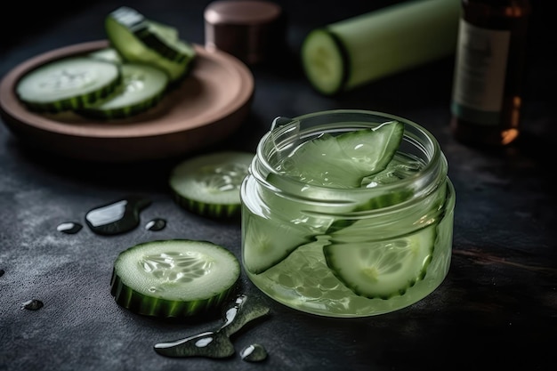 Gel de aloe vera y rodajas de pepino Rutina refrescante de cuidado de la piel IA generativa