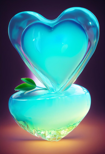 Gel de gelatina turquesa de menta líquida transparente en fondo de belleza de forma de corazón Ilustración digital