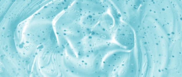 Gel mit Hyaluronsäure Blauer Hintergrund mit Sauerstoffbläschen Kosmetische Creme mit Sauerstoffbläschen
