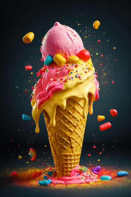 Gelado colorido brilhante Publicidade para uma loja de doces ou café Criado usando Generative Ai