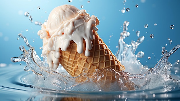 Gelado com salpicaduras e gotas de leite