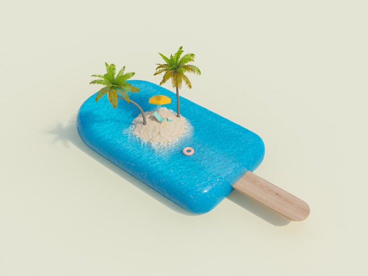 Gelado com uma ilha e uma cadeira de praia