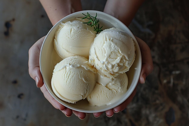 Gelado de baunilha em fundo branco com ia gerada