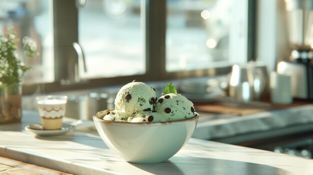 Gelado de chocolate de menta em close-up