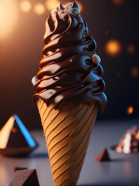 Gelado de chocolate em um cone