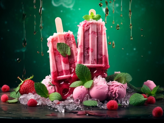 gelado de frutas vermelhas