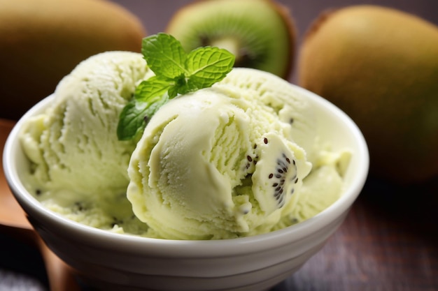 Gelado de kiwi num prato