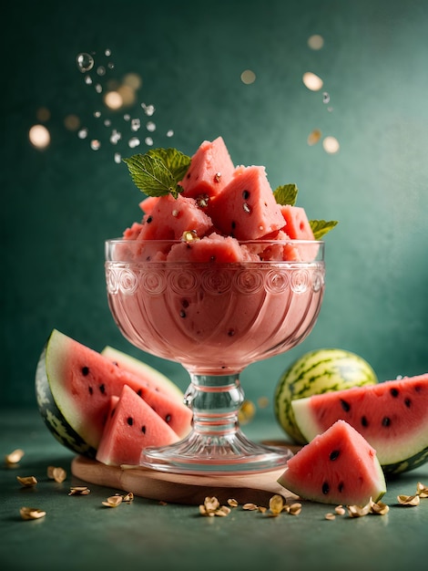 Gelado de melancia flutuante refrescante delicioso tratamento perfeito para o dia de verão anúncios cinematográficos pho