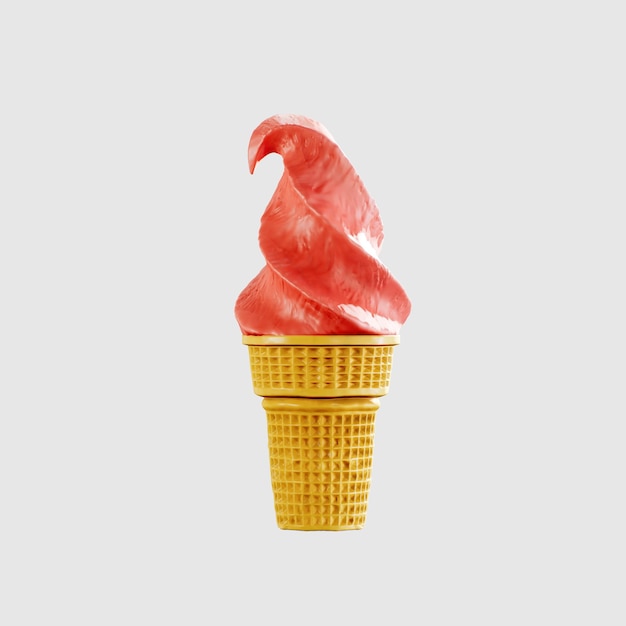 Foto gelado de morango em um cone de waffle é delicioso altamente detalhado 3d renderização ilustração mockup