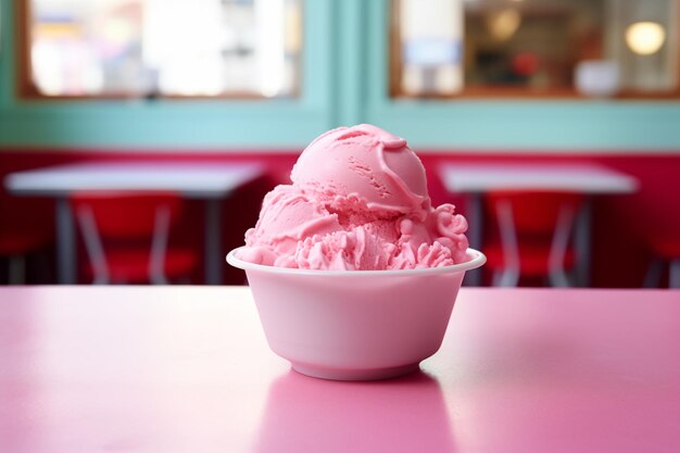 Gelado rosa em um restaurante