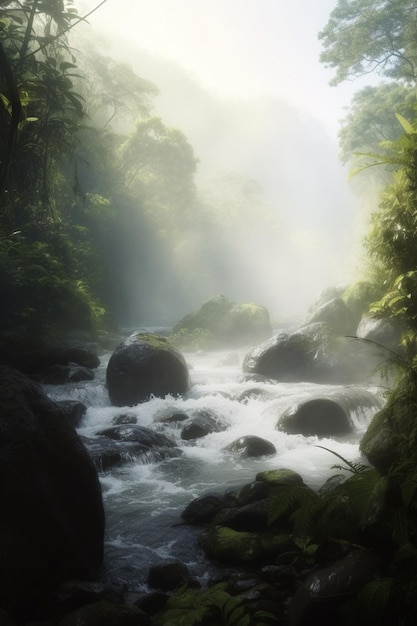 Gelassenheit im Dschungel Ein Fluss, der durch das Grün fließt