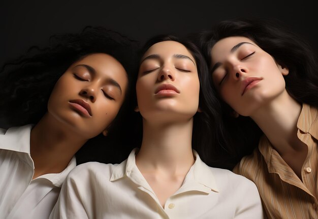 Gelassenheit im Schlaf Drei bezaubernde Frauen, die friedlich träumen