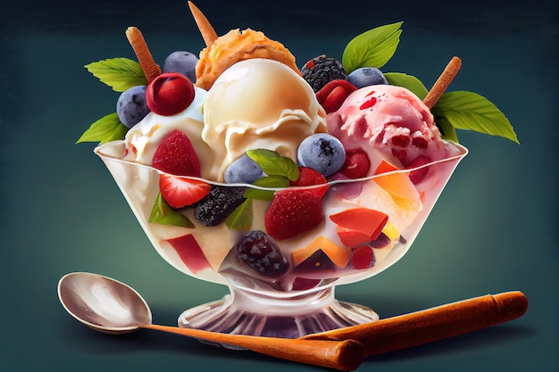 Gelato ai frutti di bosco con frutta Generative Ai