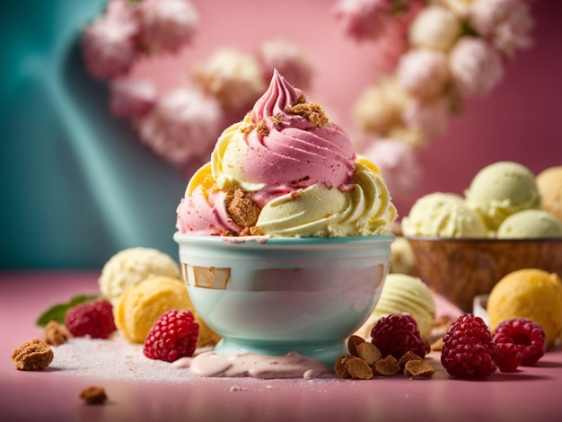 Gelato italiano feito à mão a partir de açúcar de leite integral e outros aromatizantes fotografia cinematográfica