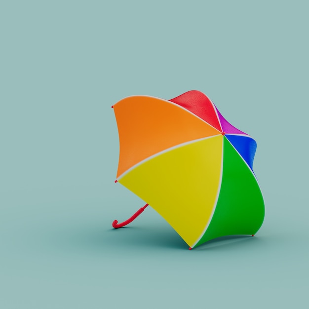 Gelb Orange Grün Bunte Regenschirm Auf Dem Boden 3D Illustration Konzept Rendern