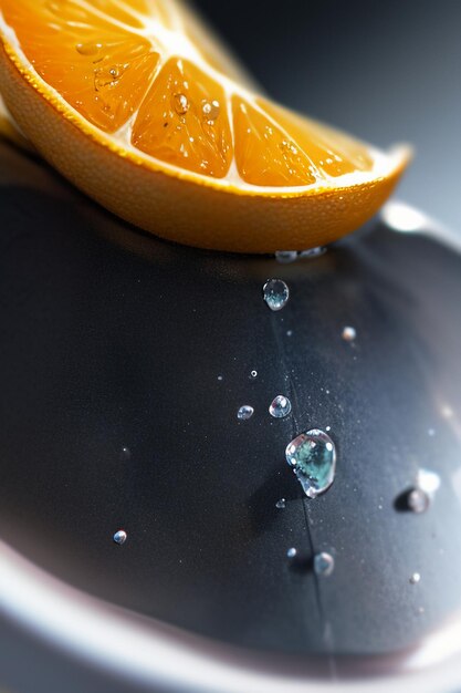 Foto gelb-orangefarbene fruchtscheiben-orangensaft-display-werbehintergrund für geschäftsförderung