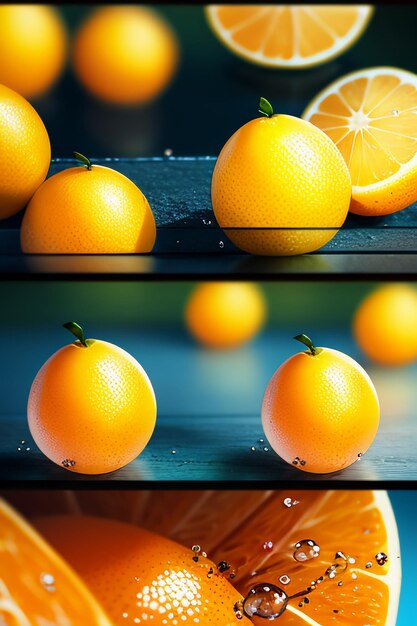 Gelb-orangefarbene Fruchtscheiben-Orangensaft-Display-Werbehintergrund für Geschäftsförderung