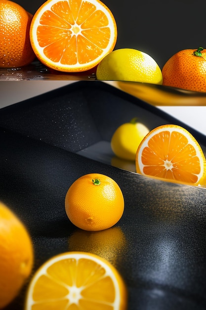 Gelb-orangefarbene Fruchtscheiben-Orangensaft-Display-Werbehintergrund für Geschäftsförderung