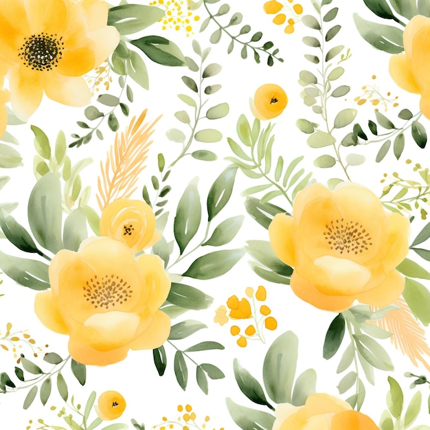 Gelbe Aquarellblumen und -blätter