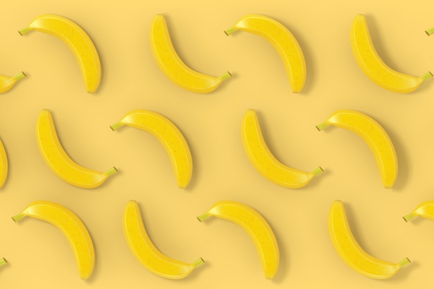 Gelbe Bananen-Hintergrund-Beschaffenheit auf einem gelben Hintergrund. 3D-Rendering