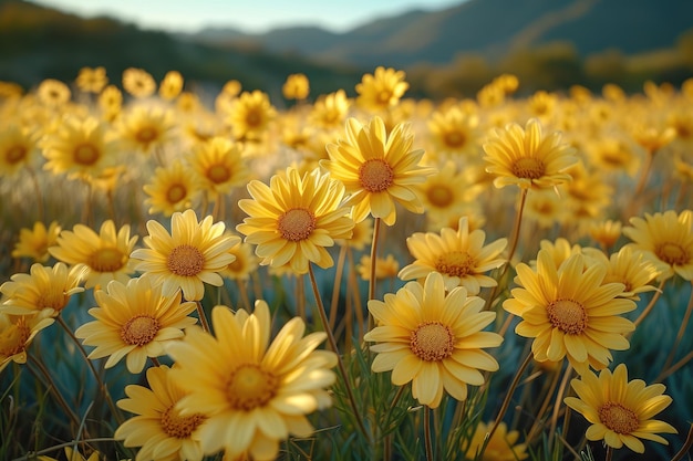 Foto gelbe blüten auf einem natürlichen gelbgrünen naturhintergrund