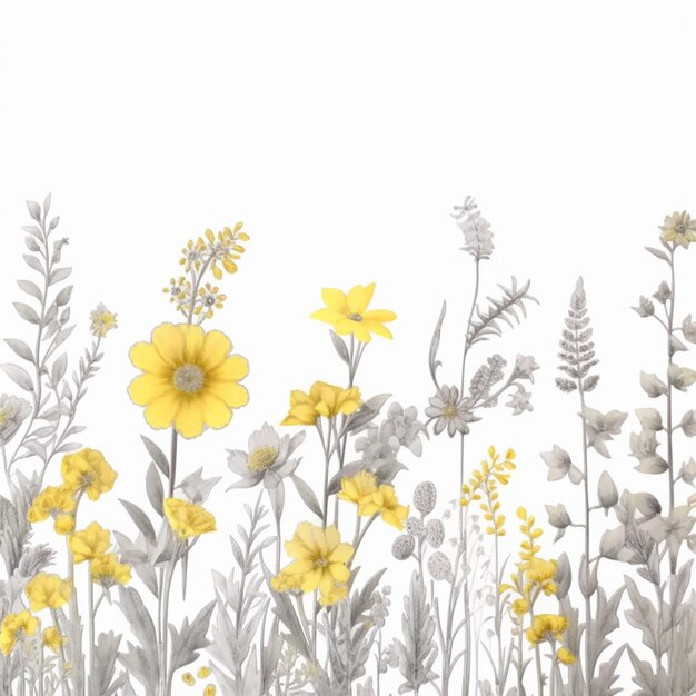 Foto gelbe blüten und blätter sind in einem feld von grauer und weißer generativer ai