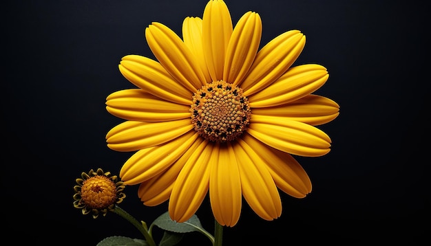 Gelbe Blume isoliert auf schwarzem Hintergrund