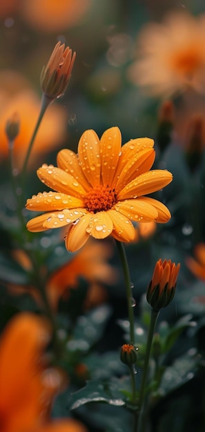 Gelbe Blume mit Wassertropfen