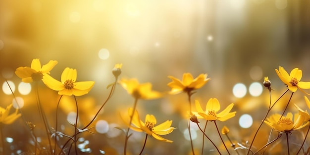 Gelbe Blumen auf einer Sommerwiese Panorama in Form gelber Heliopsisblüten auf einer sonnigen Wiese mit Highlights der Natur im Frühling und Sommer