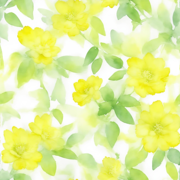 Gelbe Blumen mit grünen Blättern, nahtlose Aquarellmuster