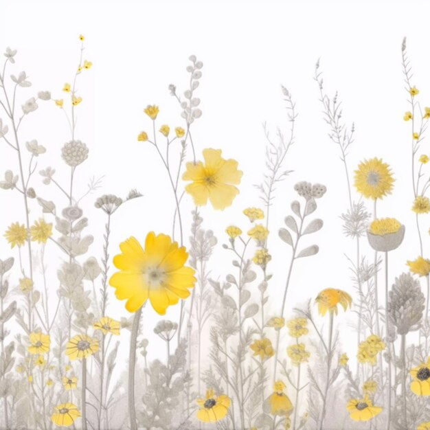 Foto gelbe blumen stehen auf einem feld mit weißem hintergrund