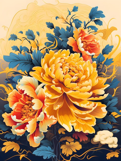 Gelbe chinesische Blumenillustration