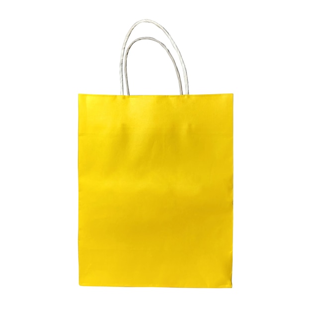 gelbe Einkaufspapiertasche auf weißem Hintergrund 1