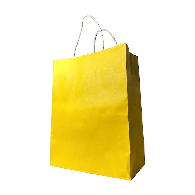 gelbe Einkaufspapiertasche auf weißem Hintergrund 2