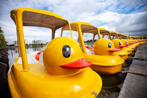 Gelbe Ente Tretboot im Park