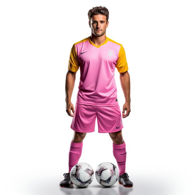 Foto gelbe farben uniform fußballspieler fußball weiß b