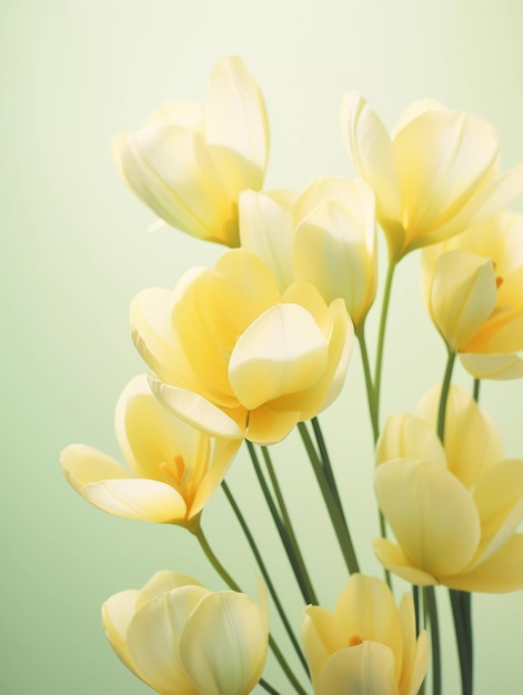Foto gelbe frühlingsblumen auf einem minimalistischen hintergrund ai generative weiche fotografie in pasteltönen mit copyspace perfekt für postercover oder saisonale werbung