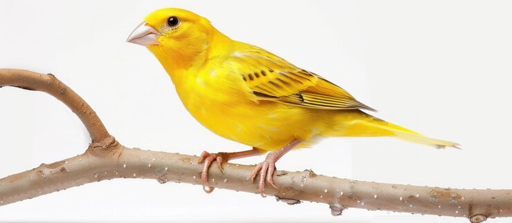 Foto gelbe kanarienvogel auf einem zweig