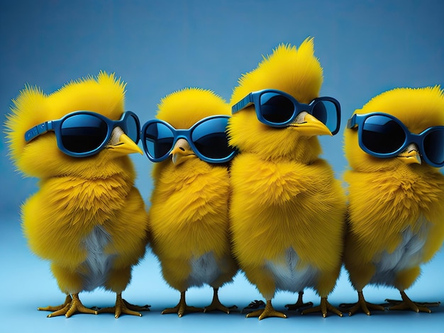 Gelbe Küken mit blauer Sonnenbrille ai generativ